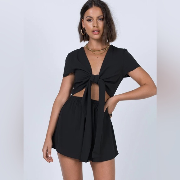 Princess polly Ragnar tie front romper black - Picture 1 of 8